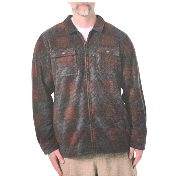 Mens Red & Gray Plaid Fleece Jacket Full Zip Size Small Voyager NWOT JJ4110 - Picture 10 of 13